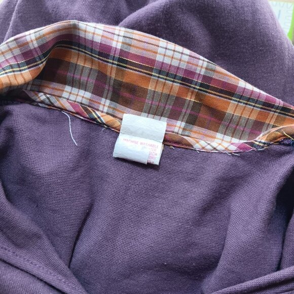 Small True Vintage Top Disco Purple Plaid Collar Cuffs 1970's Buttery Thin Crop - Picture 7 of 7